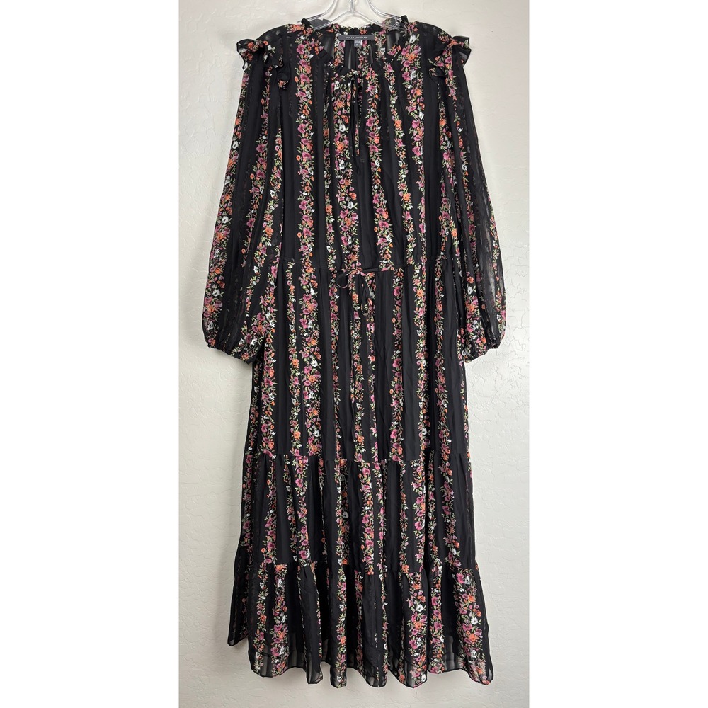 Julia Jordan Black Floral Tiered Maxi Dress Long‎ Sleeve Ruffle Neck Sz 16 2100